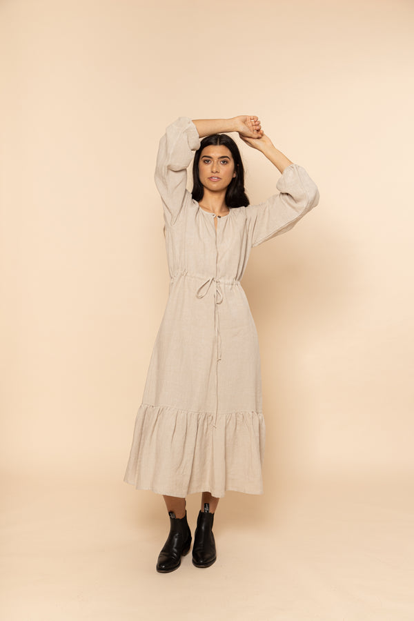 289.00 Goldie Linen Dress - Jute WillouNZ