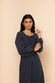 289.00 Goldie Linen Dress - Navy WillouNZ