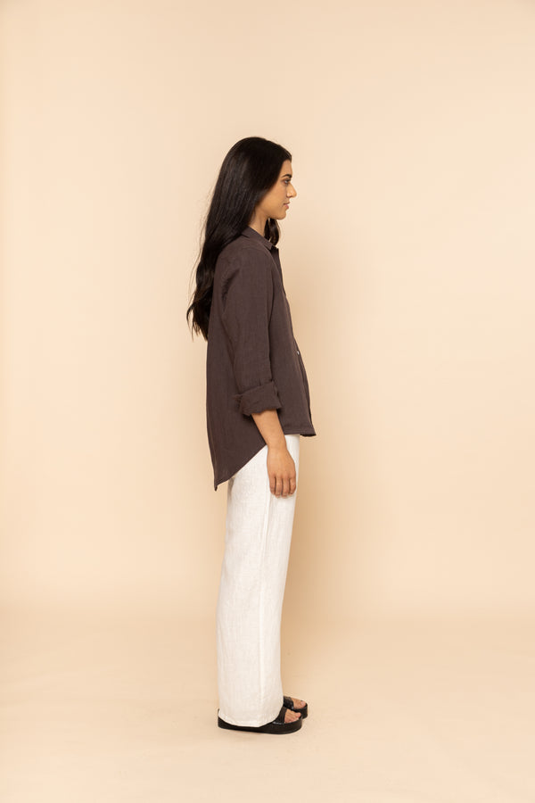 189.00 Coco Linen Shirt - Mocha WillouNZ