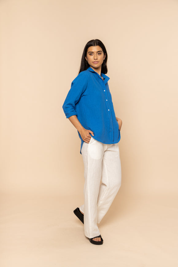189.00 Coco Linen Shirt - Blue WillouNZ