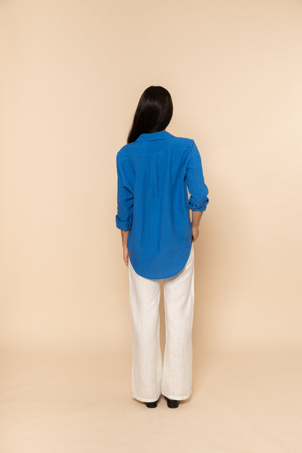 189.00 Coco Linen Shirt - Blue WillouNZ