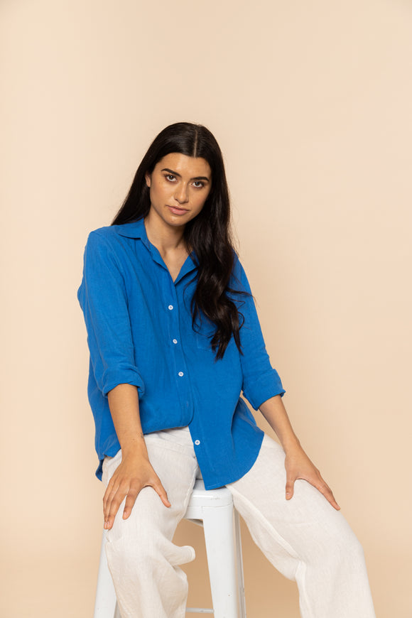 189.00 Coco Linen Shirt - Blue WillouNZ